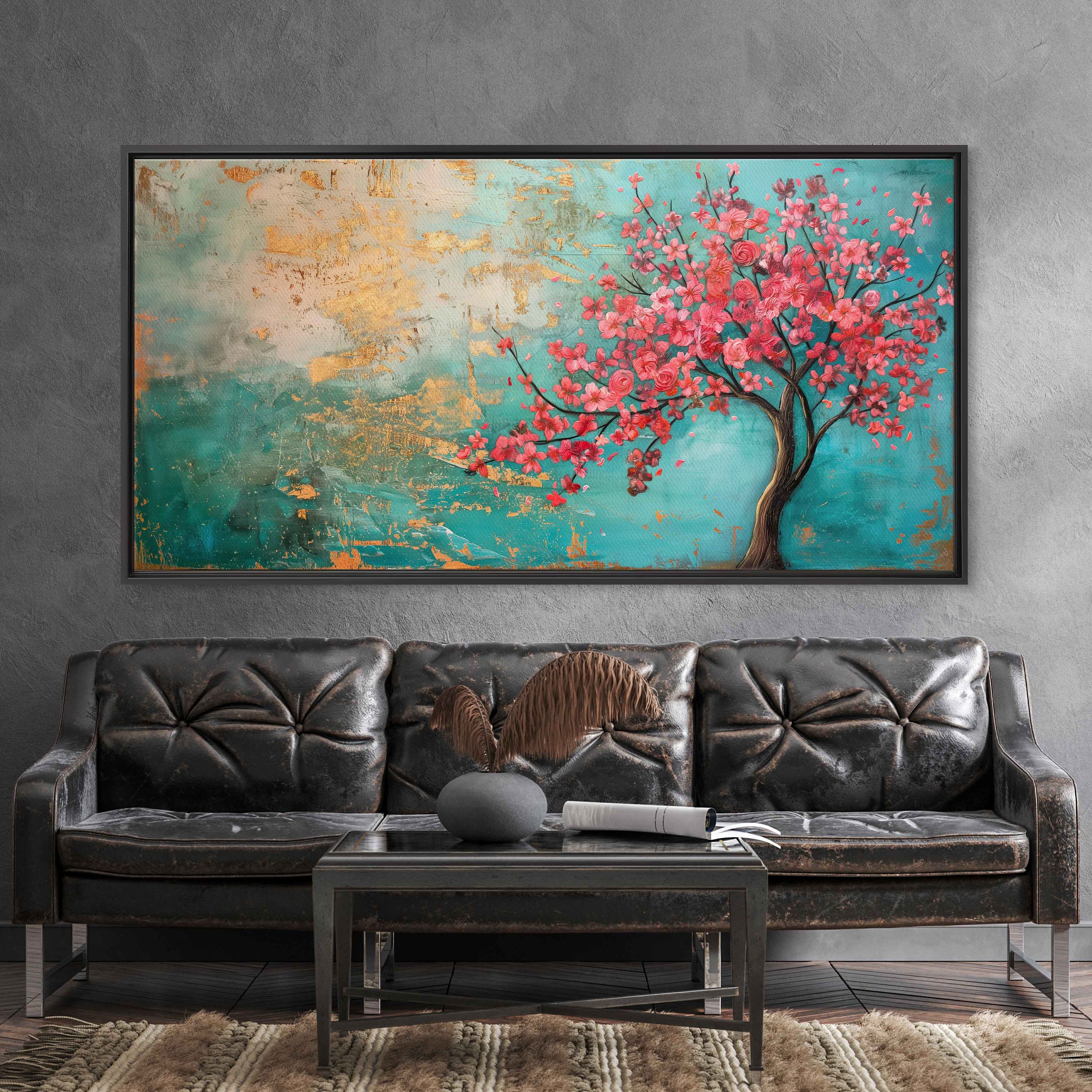 Vibrant Cherry Blossom Tree Painting, Cherry Blossom Petals, Vivid ...