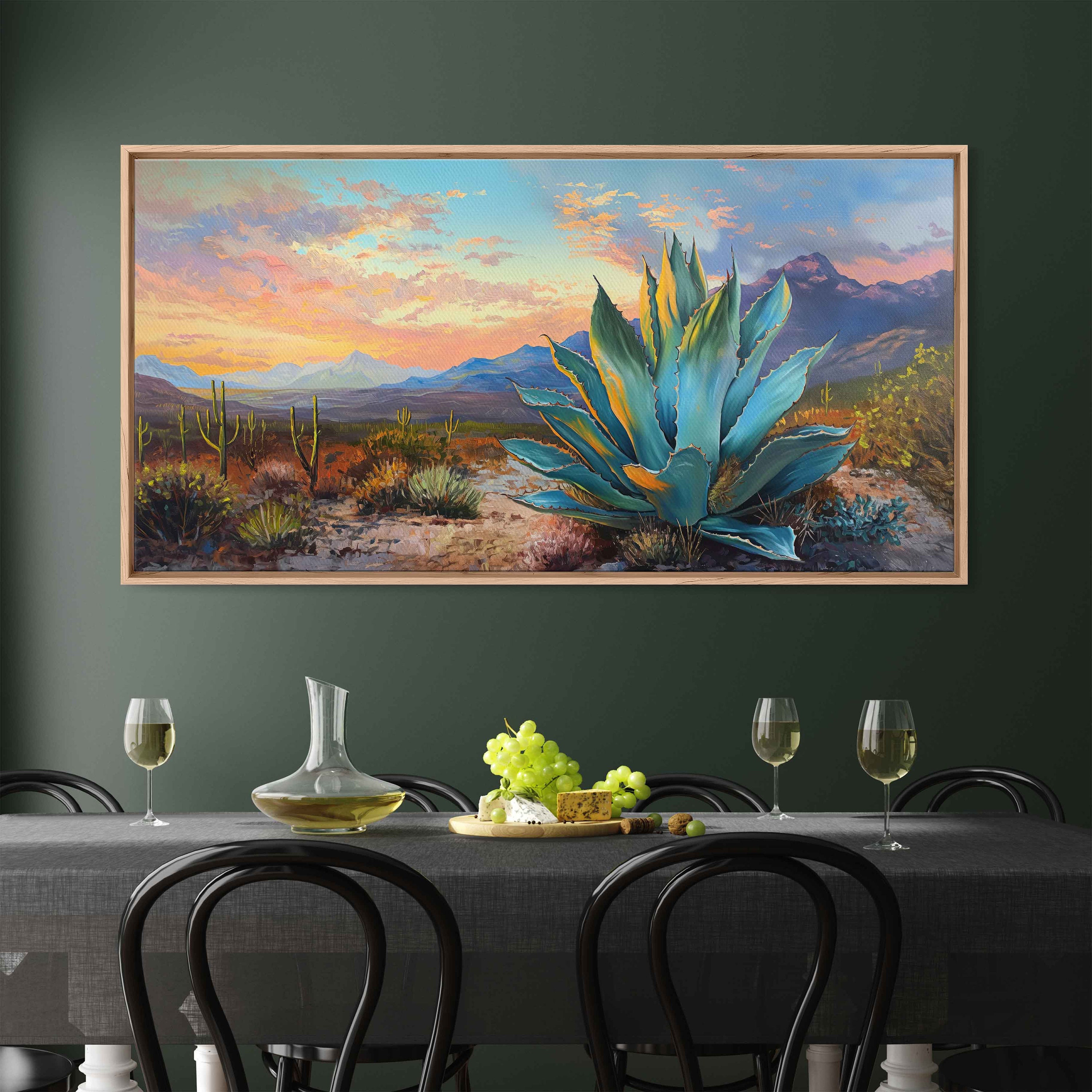 Agave Plant in Desert Wall Art Canvas Print, Oil Painting, Sunset in ...