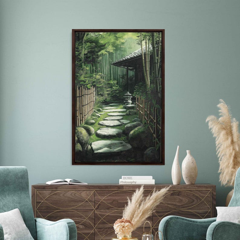 Traditional Japanese Zen Garden, Wall Art Canvas Print, Bamboo Fences ...