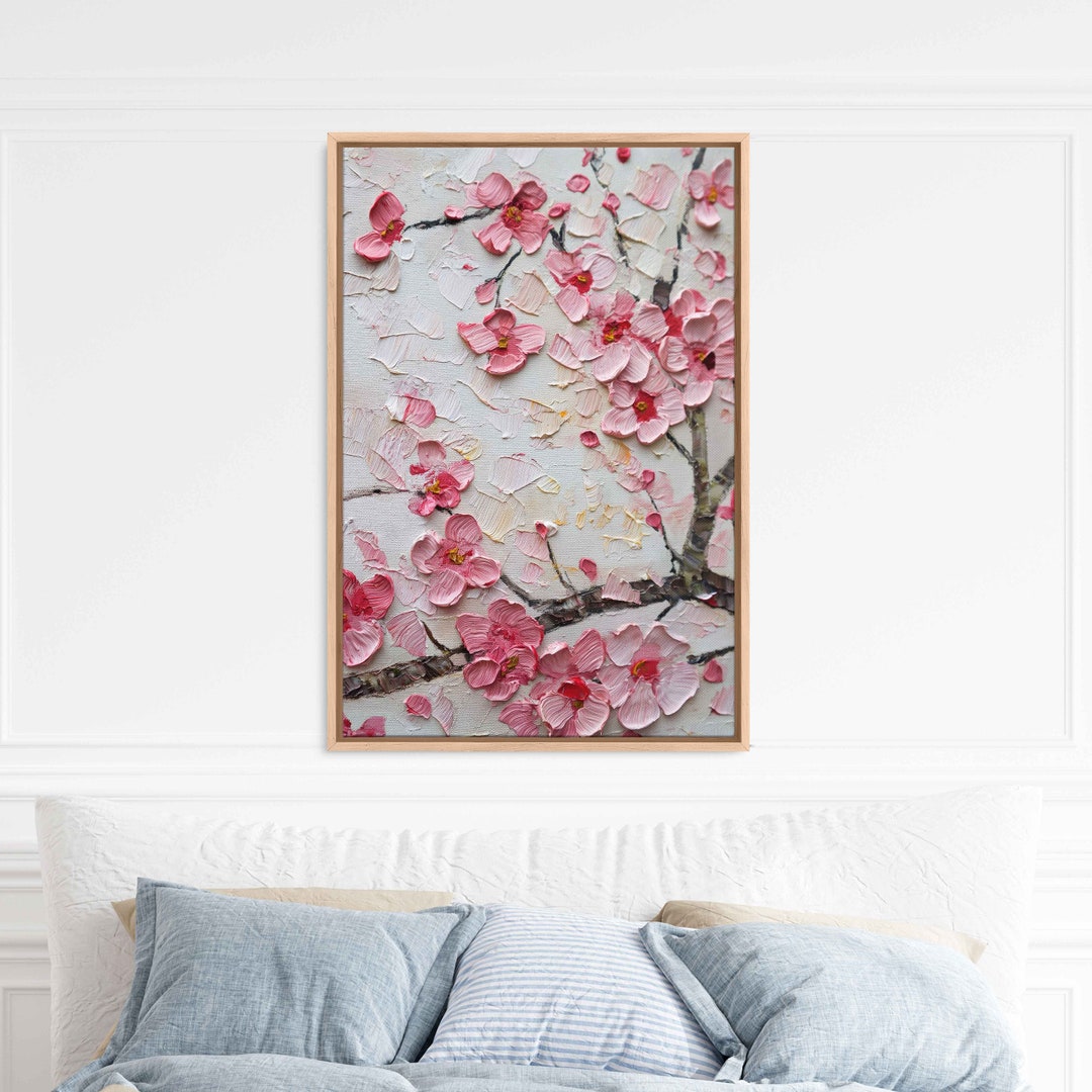 Vibrant Cherry Blossom Tree Painting, Cherry Blossom Petals, Vivid ...