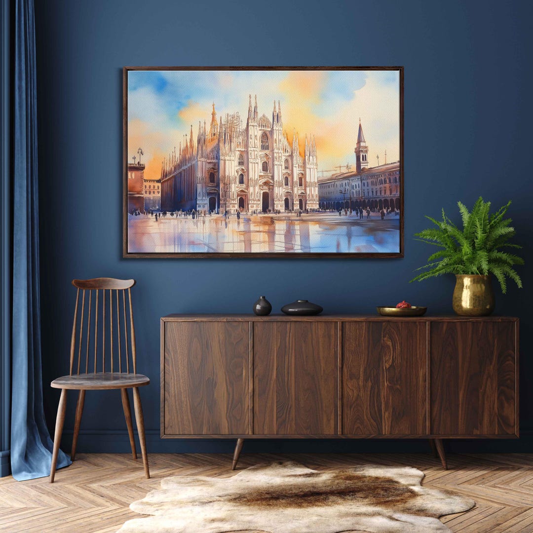 Historic European Cathedral, Wall Art Canvas Print, Watercolor Painting ...