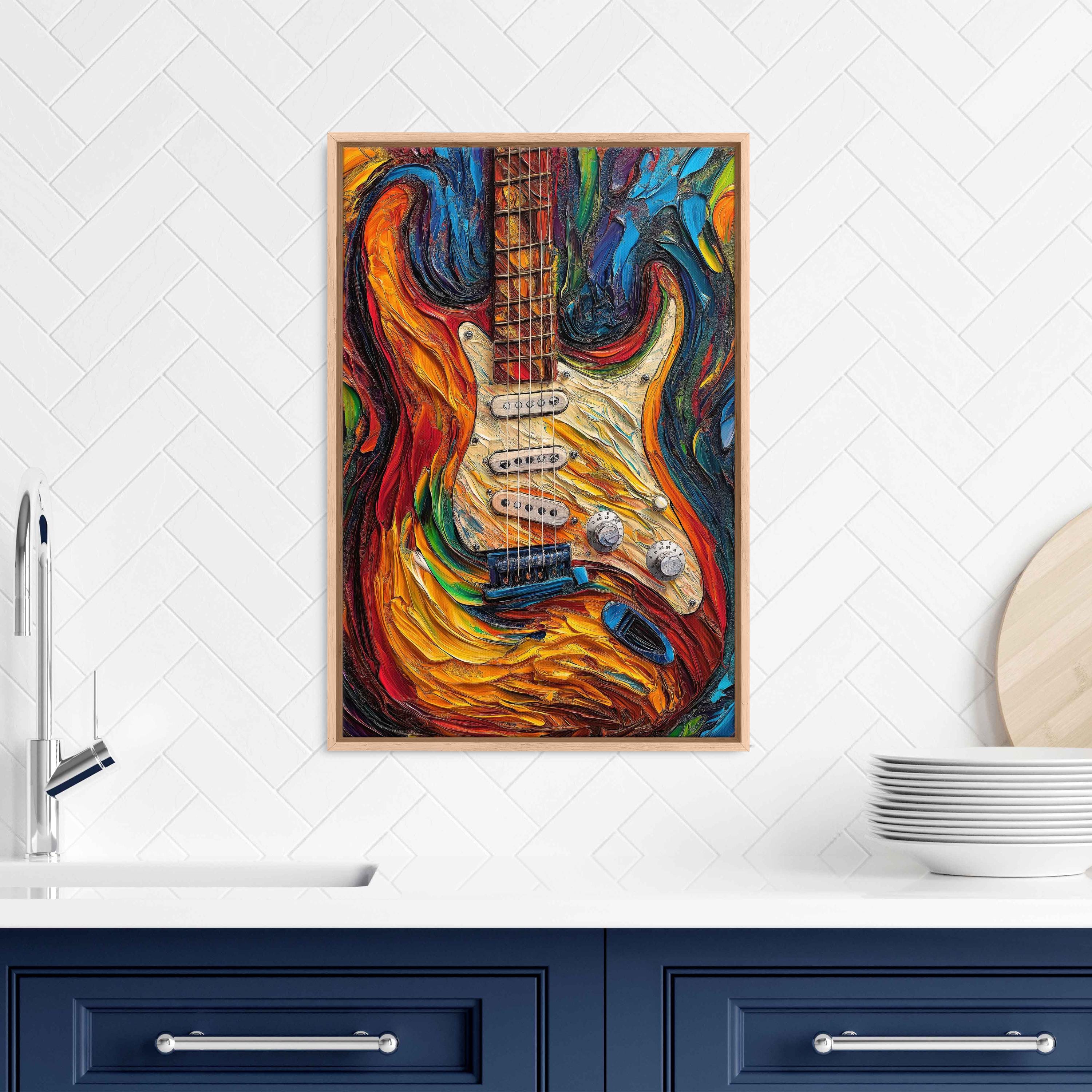 Guitar Body Painting, Wall Art Canvas Print, Textured