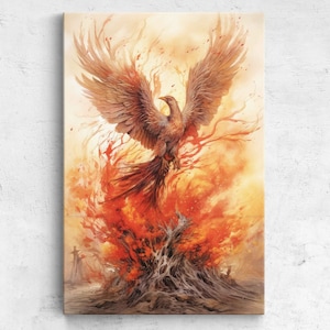 Phoenix Rising From The Ashes, Canvas Reproduction Print, Ready To Hang, Framed Wall Art