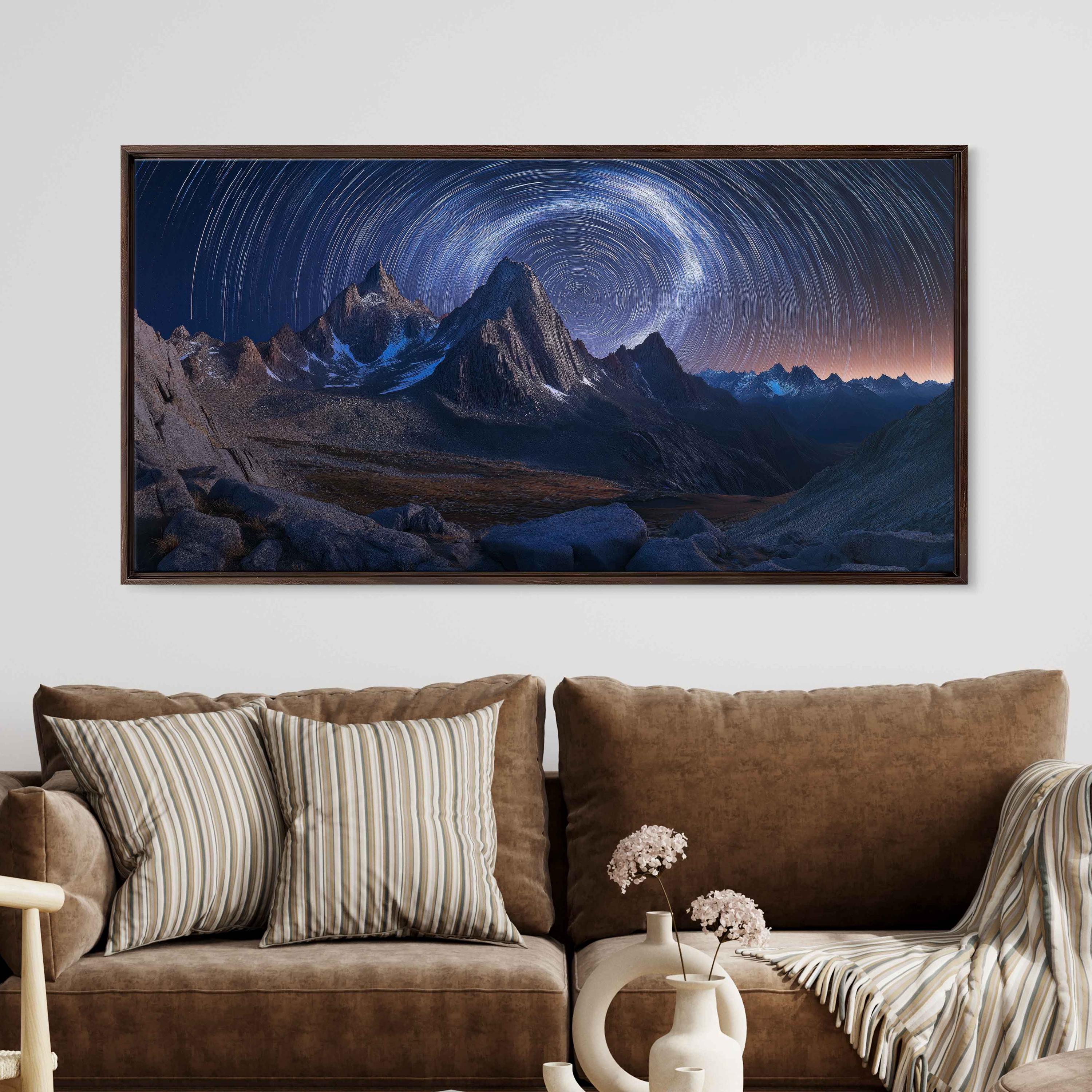 Milky Way Galaxy and Starry Night Sky Over Moonlit Mountain Range Wall ...