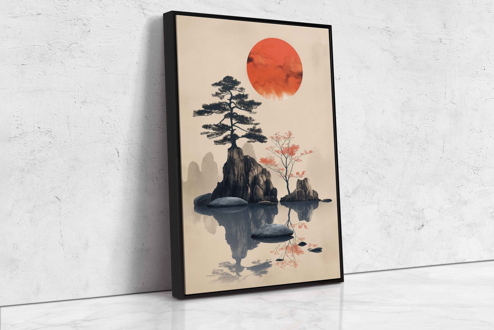 Japanese Zen Garden With Stepping Stones in Lake Wall Art Canvas Print ...