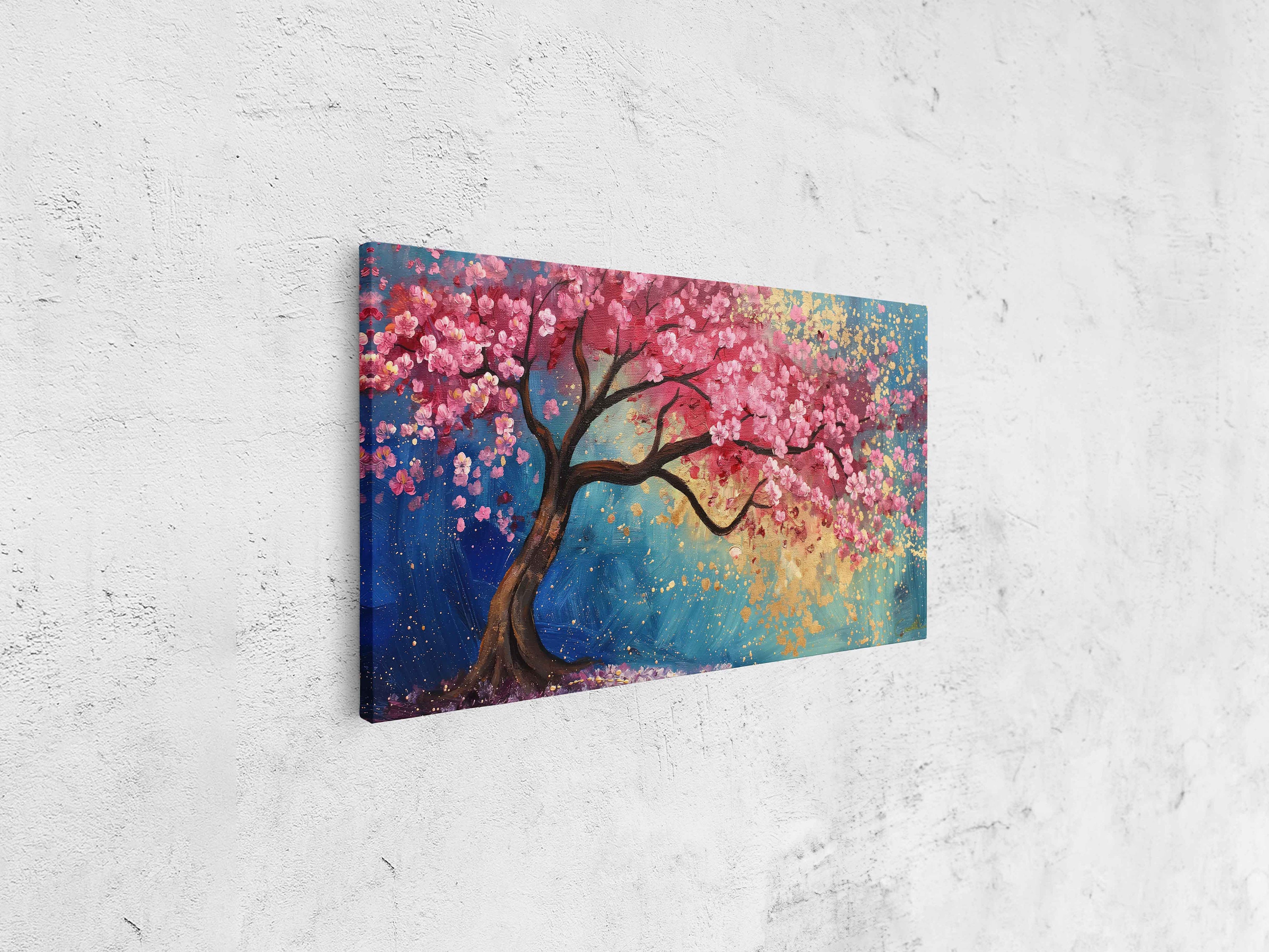 Vibrant Cherry Blossom Tree Painting, Cherry Blossom Petals, Vivid ...