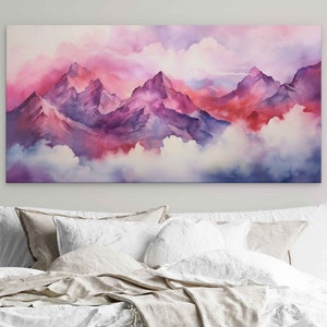 GDHVRRXLEK Large Wall Art Silhouette tree and grass in Pink purple sky  cloud Painting Poster Print on Canvas Artwork for Living Room Bedroom  Stretched