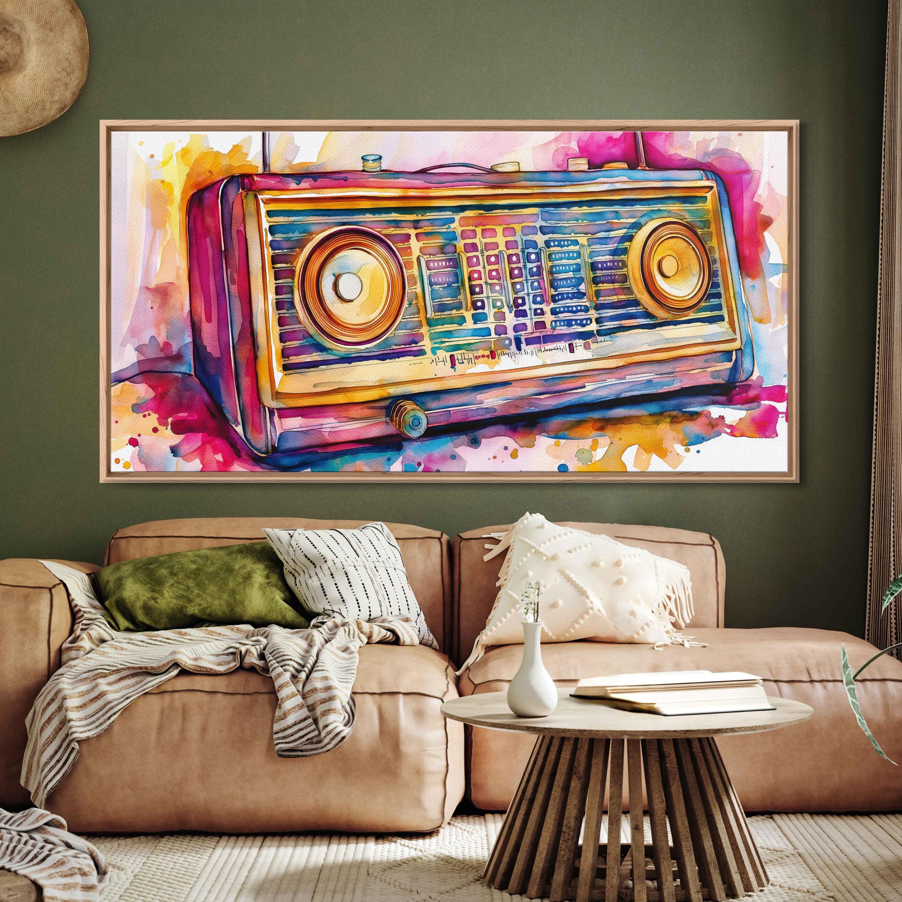 Pop Art Retro Radio Boombox Watercolor Wall Art Canvas Print