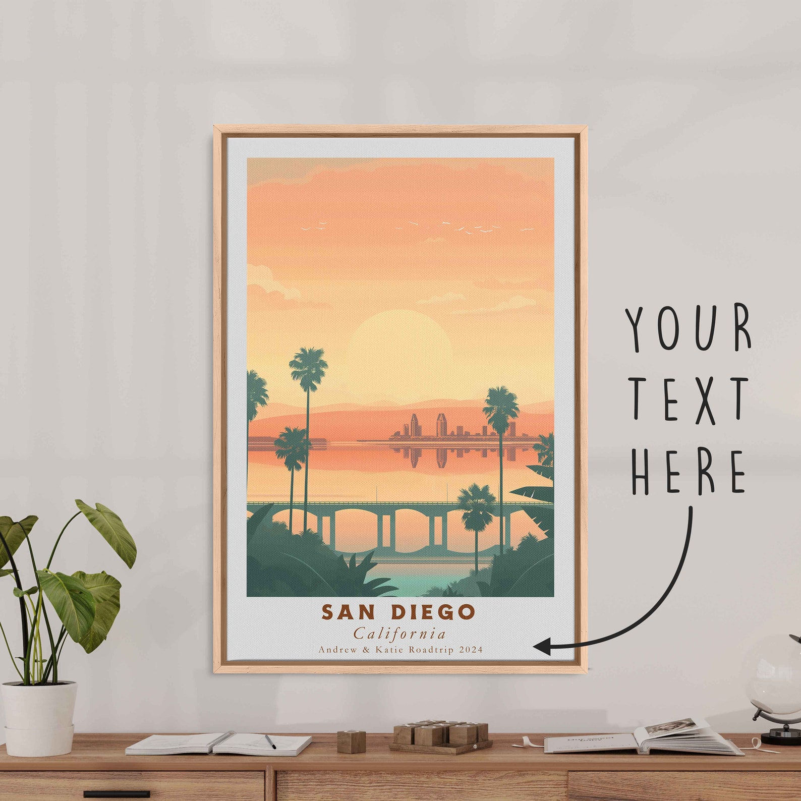 San Diego California Acrylic Painting Travel Art, Framed Canvas Wall ...