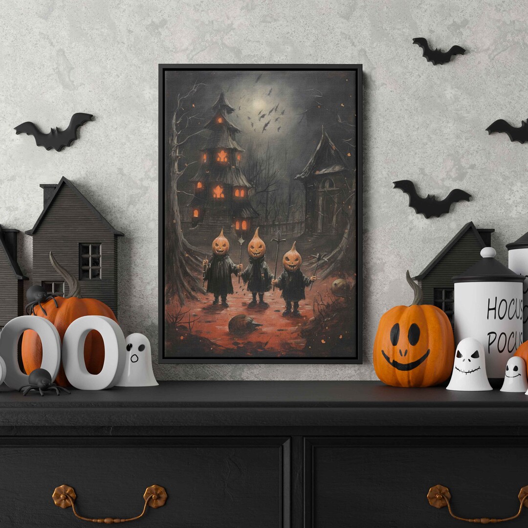 Vintage Halloween Painting Wall Art Canvas Print, Spooky Fall Season ...