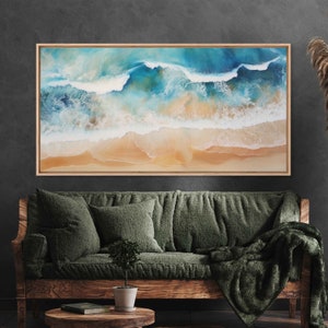 Beach Aerial View Painting, Framed Canvas Print, Beach House Decor, Ready To Hang
