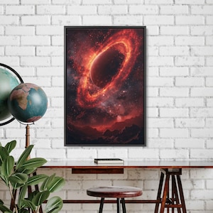 Crimson Red Planet Saturn With Rings In The Starry Sky Wall Art Canvas Print, Nebula Cosmos Painting, Solar System, Ready To Hang