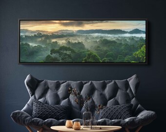 Panoramic Rainforest Canopy At Sunrise Wall Art Canvas Print, Tropical Landscape, Jungle Poster, Rainforest Foliage, Ready To Hang