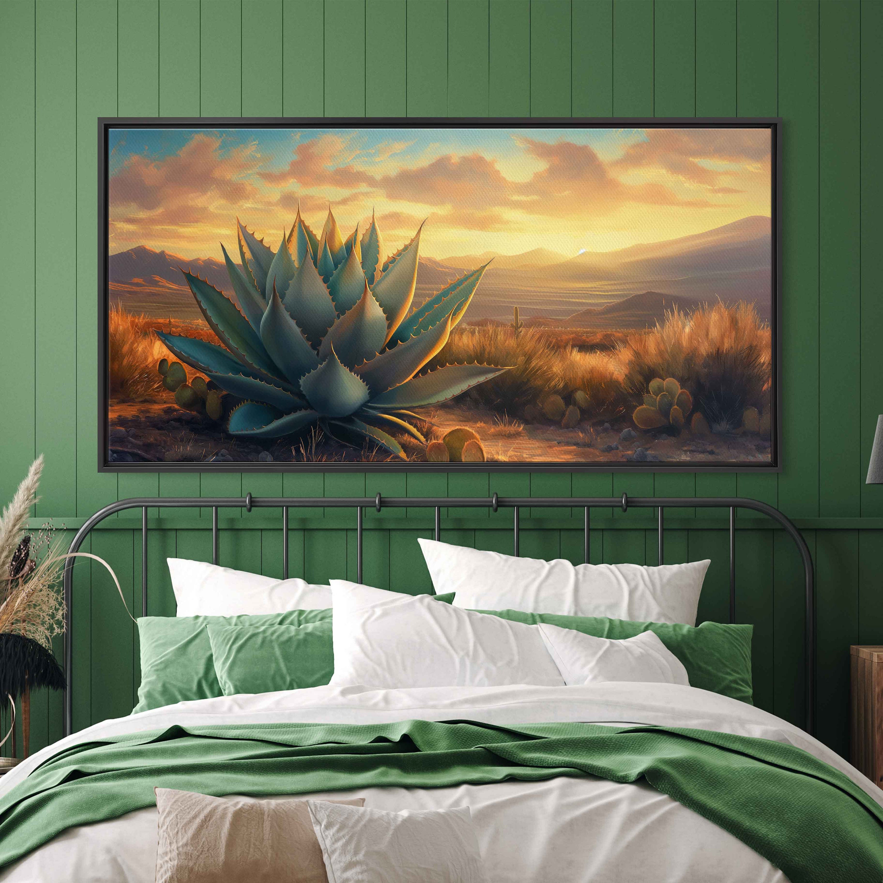 Agave Plant in Desert Wall Art Canvas Print, Oil Painting, Sunset in ...