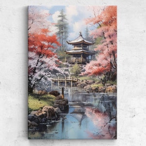 Japanese Cherry Blossom, Watercolor Painting, Framed Canvas Print, Ready To Hang