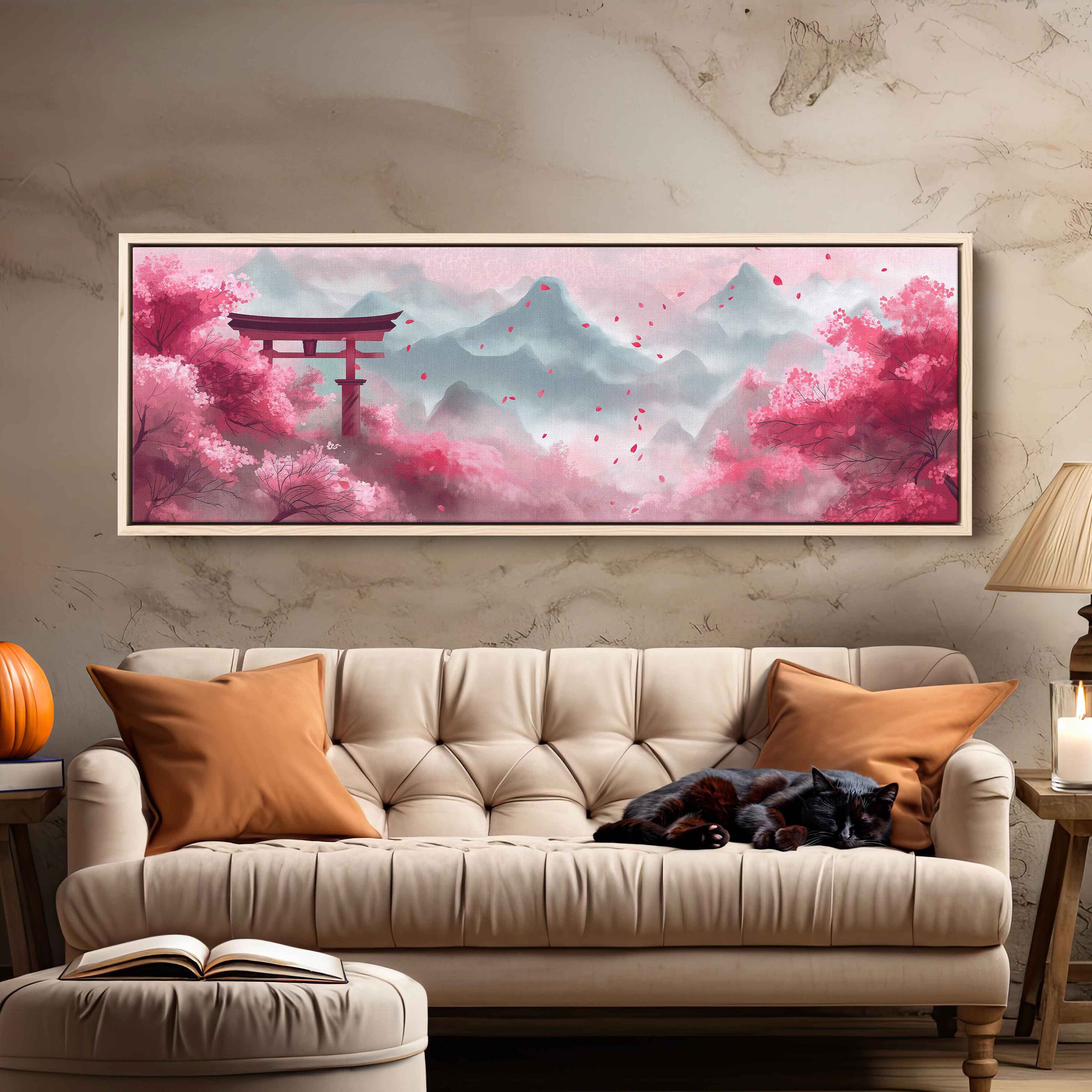 Japanese Cherry Blossoms Traditional Landscape Wall Art Canvas Print ...