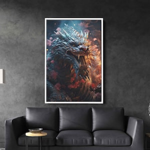 Chinese Dragon Wall Art, Framed Canvas Print, Ready To Hang