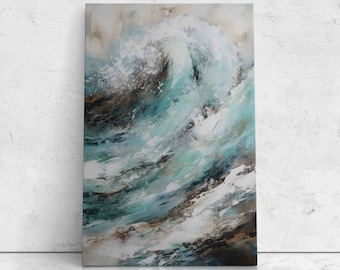Abstract Ocean Waves Oil Painting, Digital Reproduction Print On Canvas, Framed Canvas Print, Ready To Hang, Office Decor