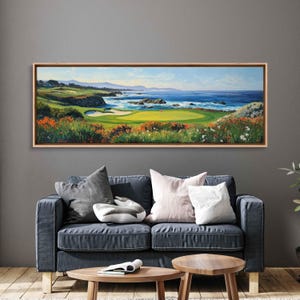 Pebble Beach Golf Course 18th Hole, Wall Art Canvas Print, Stunning Ocean View, Bright Colors