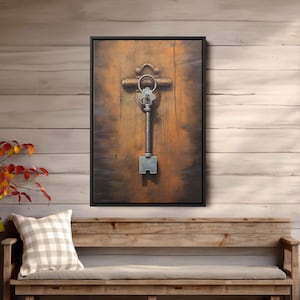 Rustic Key Hanging On Door Wall Art Canvas Print, Old Worn Down Door, Ready To Hang