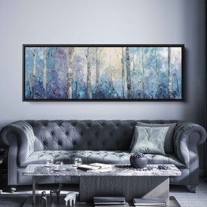 Birch Trees Lined Up Panoramic Acrylic Wall Art Canvas Print, Impressionist Art, Tiny Branches, Gift For Naturalist, Ready To Hang