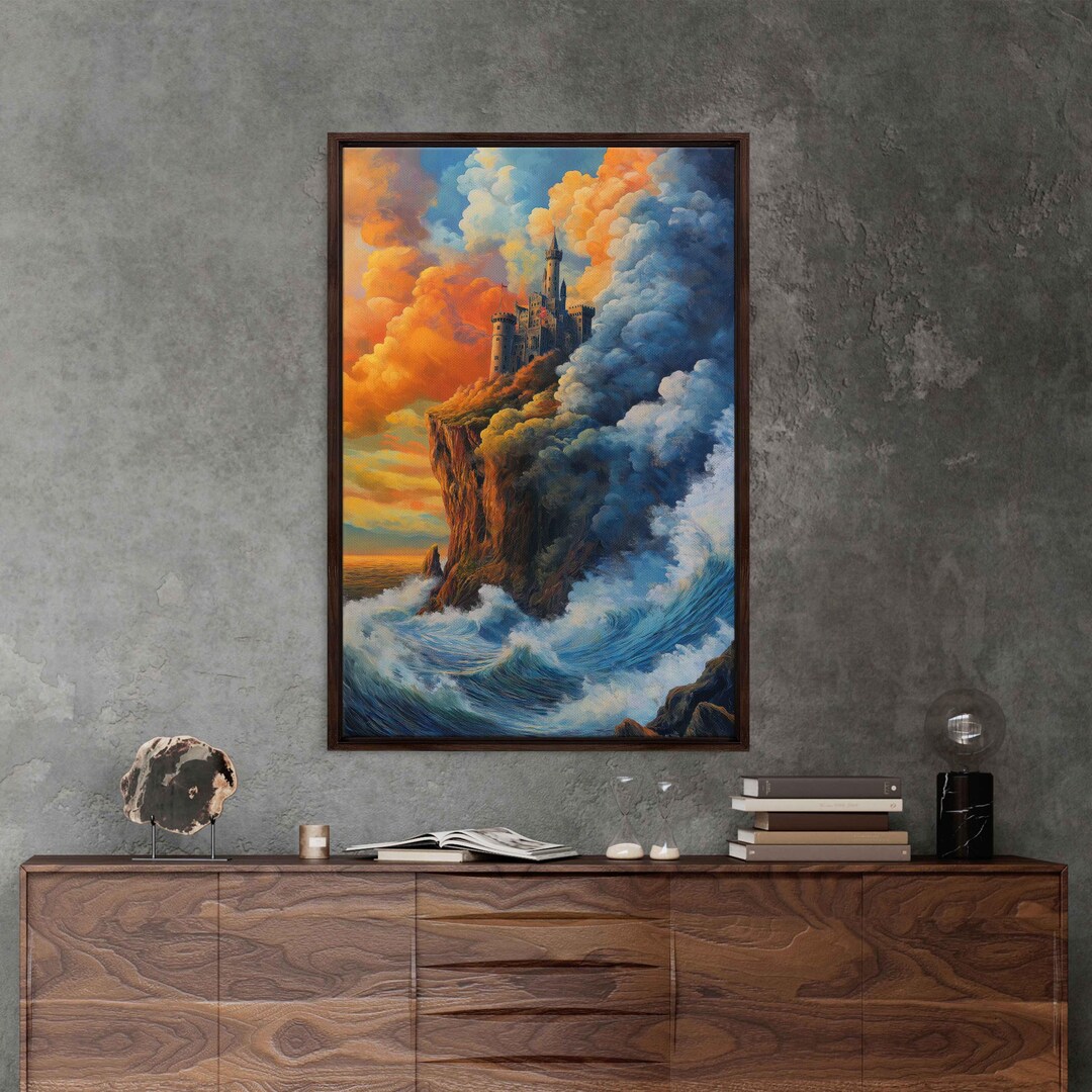 Giant Castle Overlooking Stormy Sea, Wall Art Canvas Print, Vibrant ...
