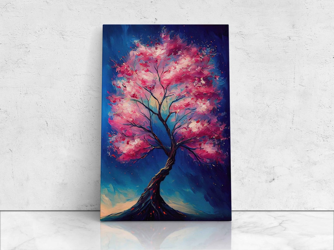 Cherry Blossom Tree Oil Painting, Stunning Bright Vibrant Colors