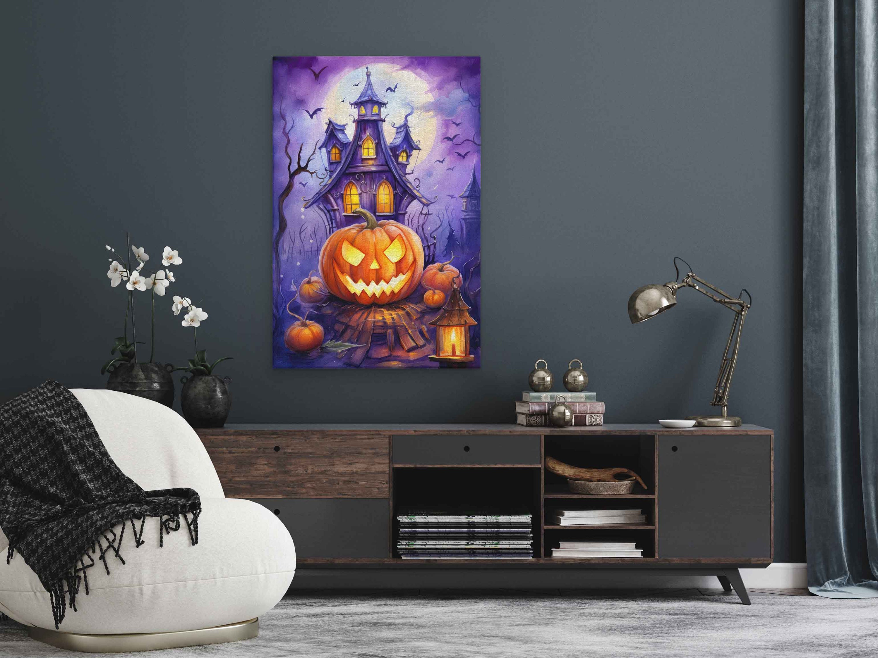 Halloween Jack O Lantern Watercolor Painting, Canvas Wall Art Print ...