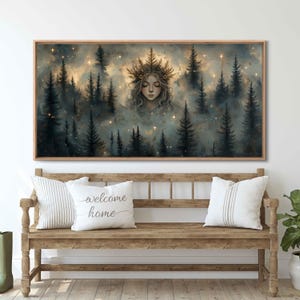 Forest Dryad, Wall Art Canvas Print, Whimsical Illustration, Misty Woodland, Folk Art Style