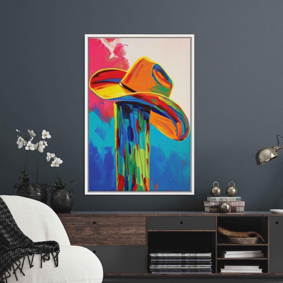 Pop Art Vintage Cowboy Hat on Post Acrylic Wall Art Canvas Print