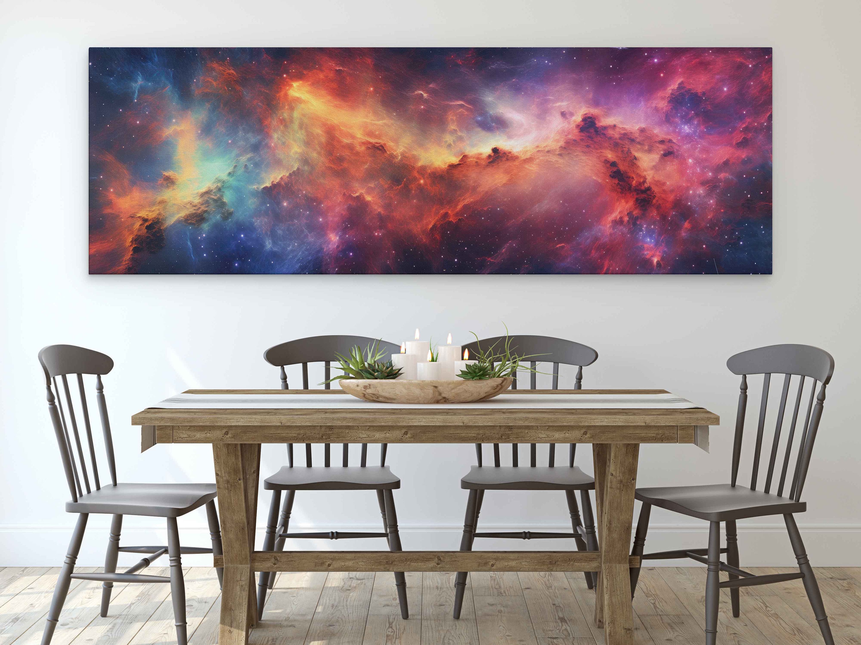 Celestial Nebula Panoramic Wall Art Canvas Print, Outer Space Galaxy ...