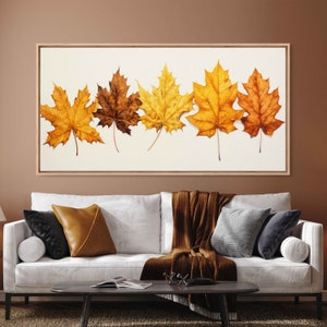 Autumn Leaves On Off-white Background, Framed Canvas Print, Ready To Hand, October Wall Art, Autumn Decor