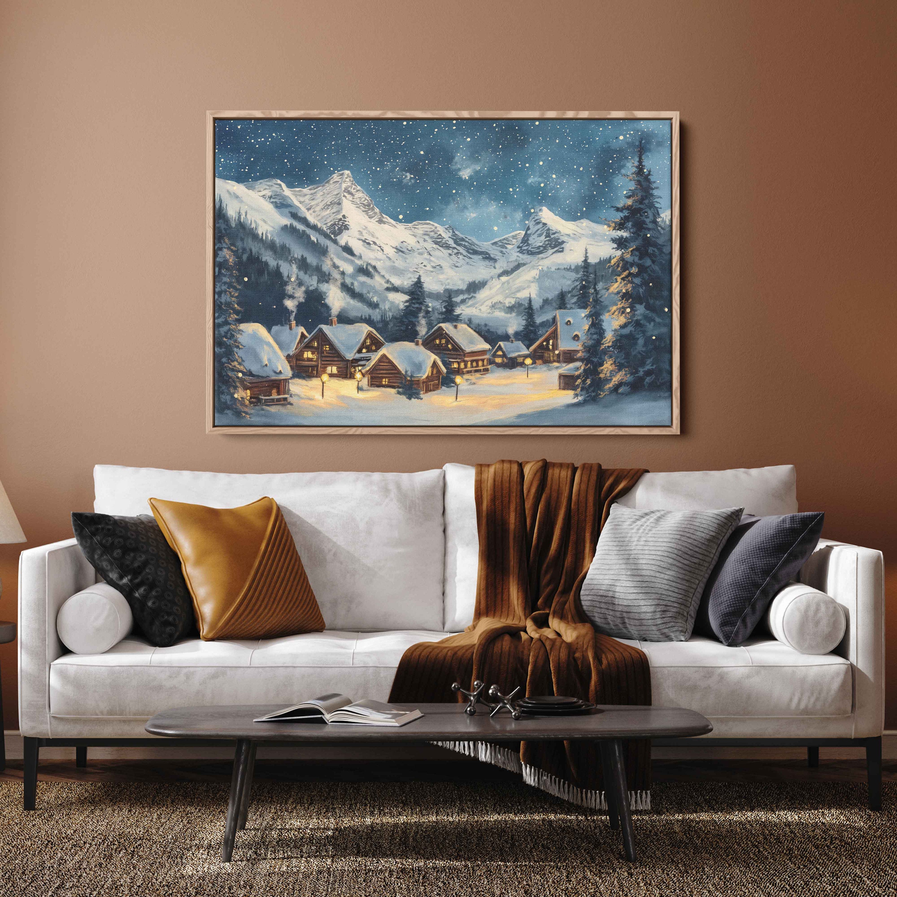 Snowy Alpine Village With Cozy Chalets Wall Art Canvas Print, Winter ...