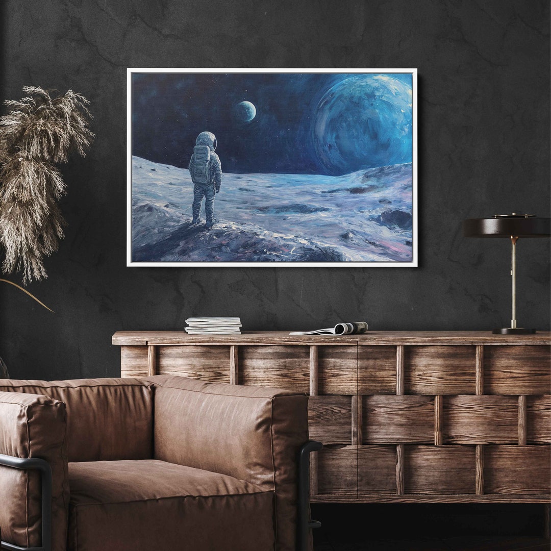 Astronaut on Moon Painting, Framed Canvas Print, Ready to Hang - Etsy