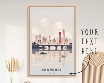 Shanghai China Acrylic Painting Travel Art, Framed Canvas Wall Art, Framed Fine Art Poster Paper Print, Travel Home Decor