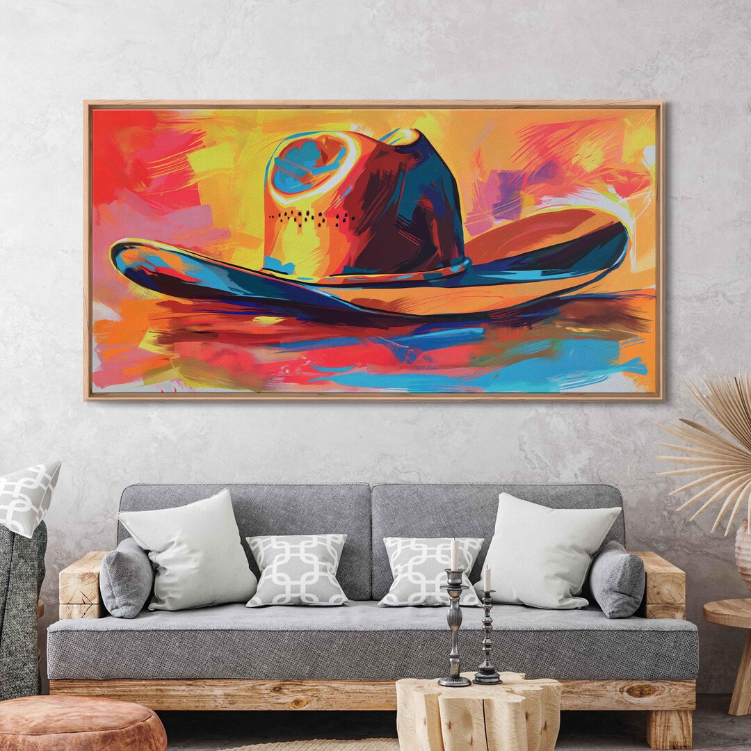 Pop Art Vintage Cowboy Hat Acrylic Wall Art Canvas Print, Trendy