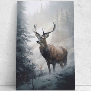 Beautiful Oil Painting Of A Deer In The Snow, Digital Print, Ready To Hang Canvas, Wildlife Decor, Cabin Decor, Gift For Hunters
