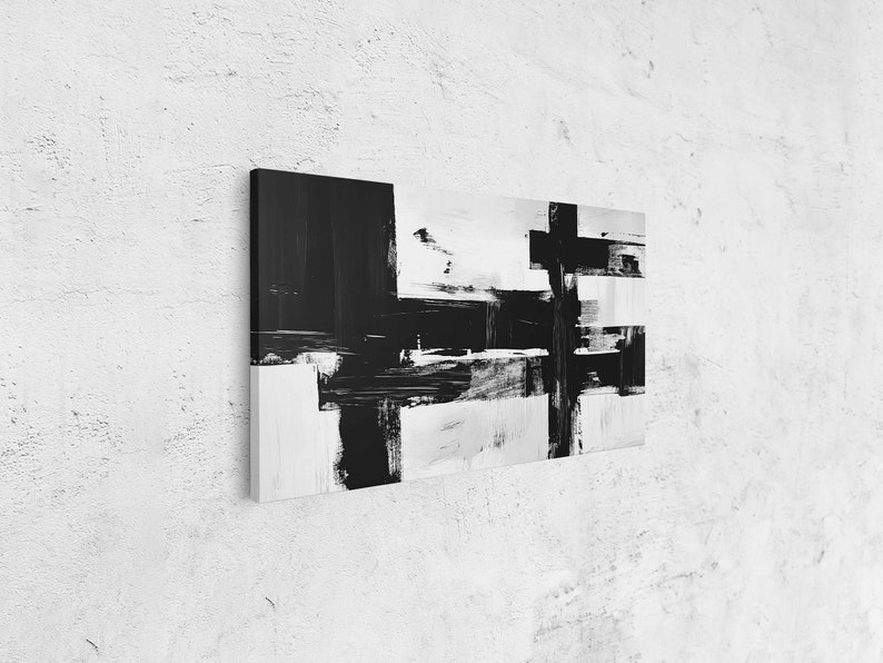 Black and White Brush Strokes Minimalist Abstract Wall Art Canvas Print ...