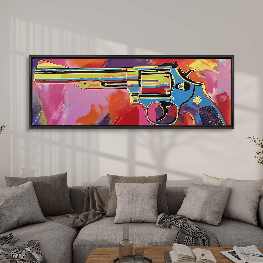 Pop Roll Revolver Pop Art Vintage Revolver Gun Acrylic Wall Art Canvas Print, Trendy ...