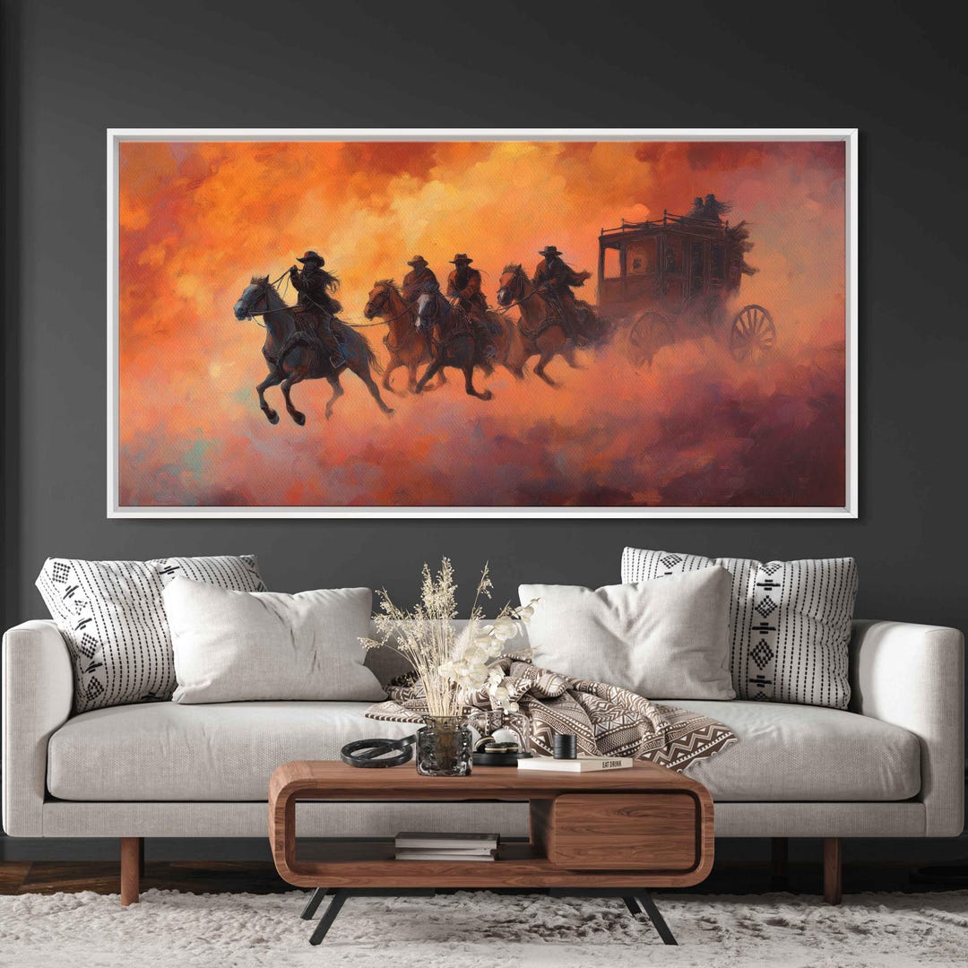 Stagecoach Chase, Wall Art Canvas Print, Thrilling Wild West Scene ...