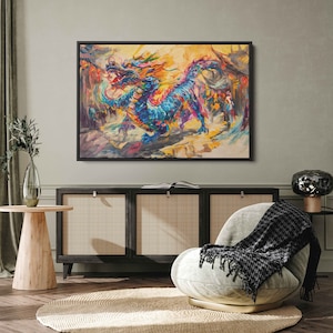 Acrylic Chinese Dragon Wall Art Canvas Print, Multicolor Asian Art, Flaming Dragon, Prosperity, Ready To Hang