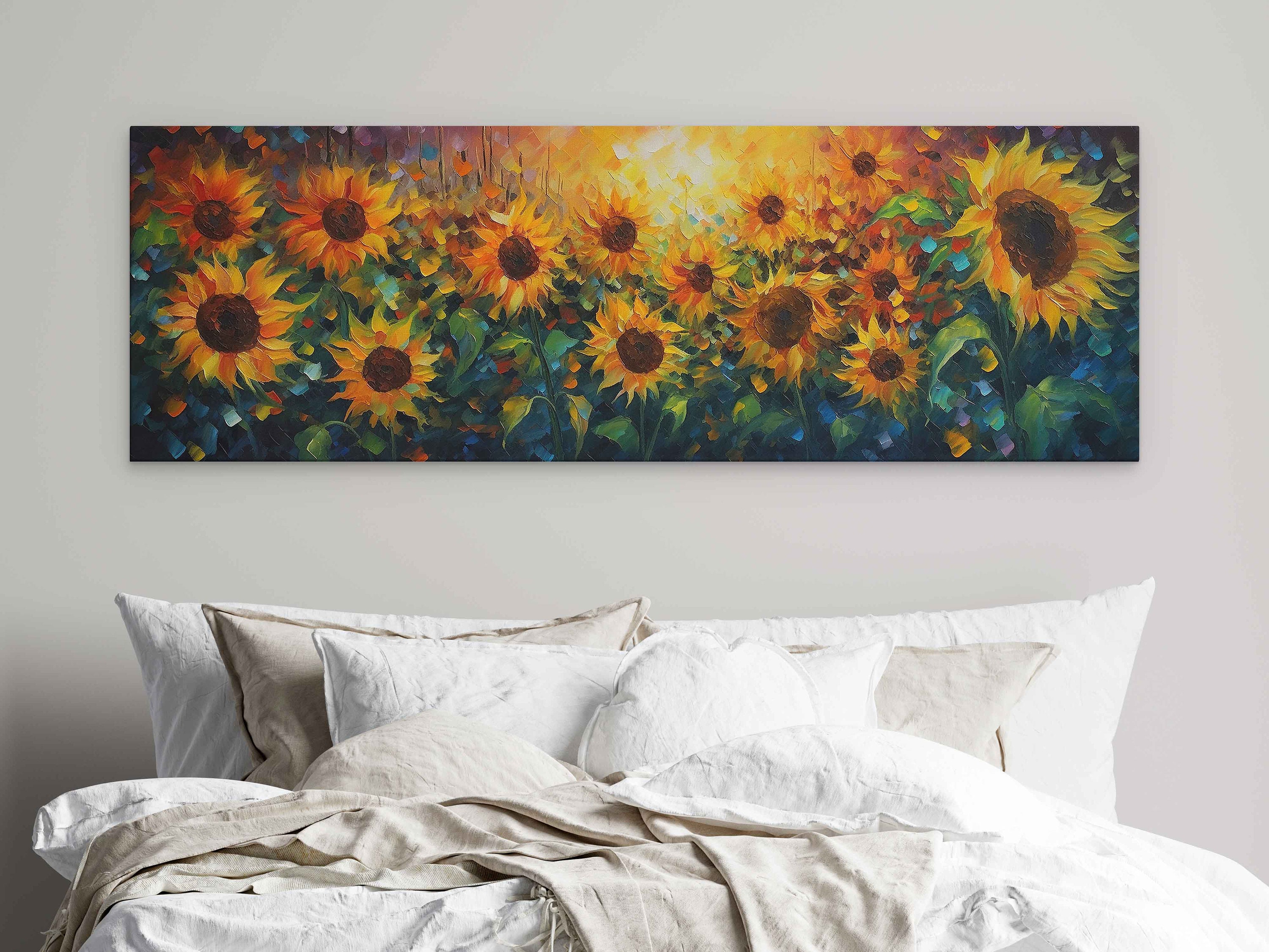 Stunning Field Of Sunflowers Modern Oil Painting, Palette Knife Technique, Mother's Day Gift, Digital Print On Canvas, Ready To Hang