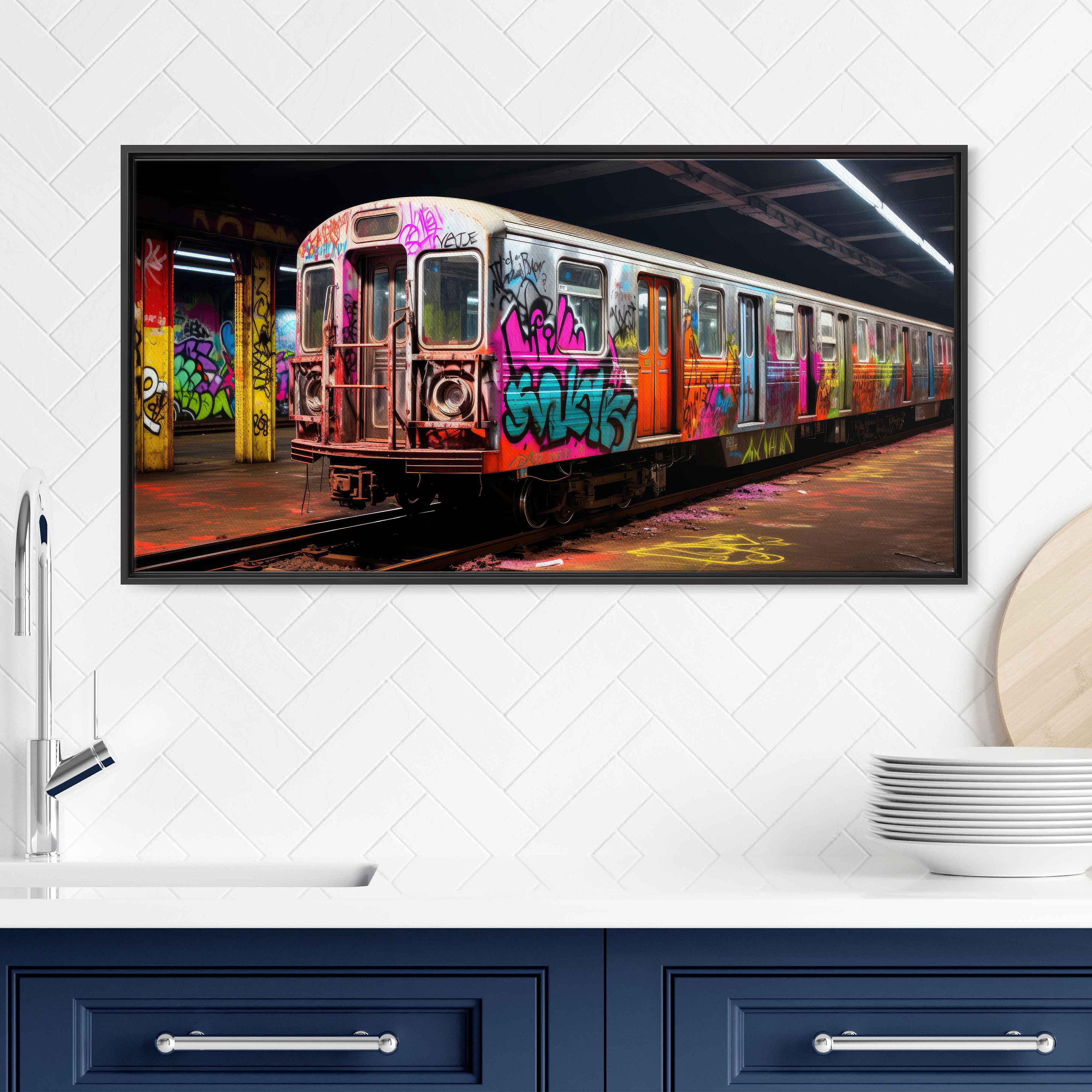 Graffiti Tagged Subway Train Wall Art Canvas Print, Vibrant