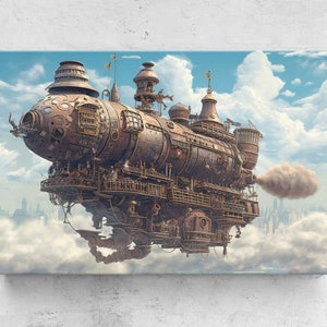 Steampunk Airship Wall Art, Framed Canvas Print, Ready To Hang