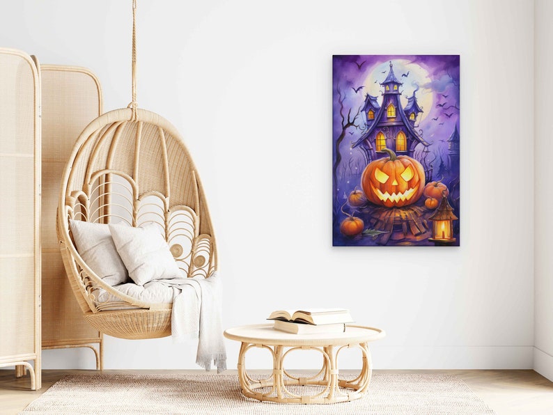 Halloween Jack O Lantern Watercolor Painting, Canvas Wall Art Print ...