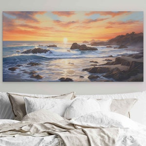 Beautiful Serene Watercolor Beach, Warm Sunset, Calm Vibes, Digital Print On Canvas, Beach House Decor, Beach Sunset Art