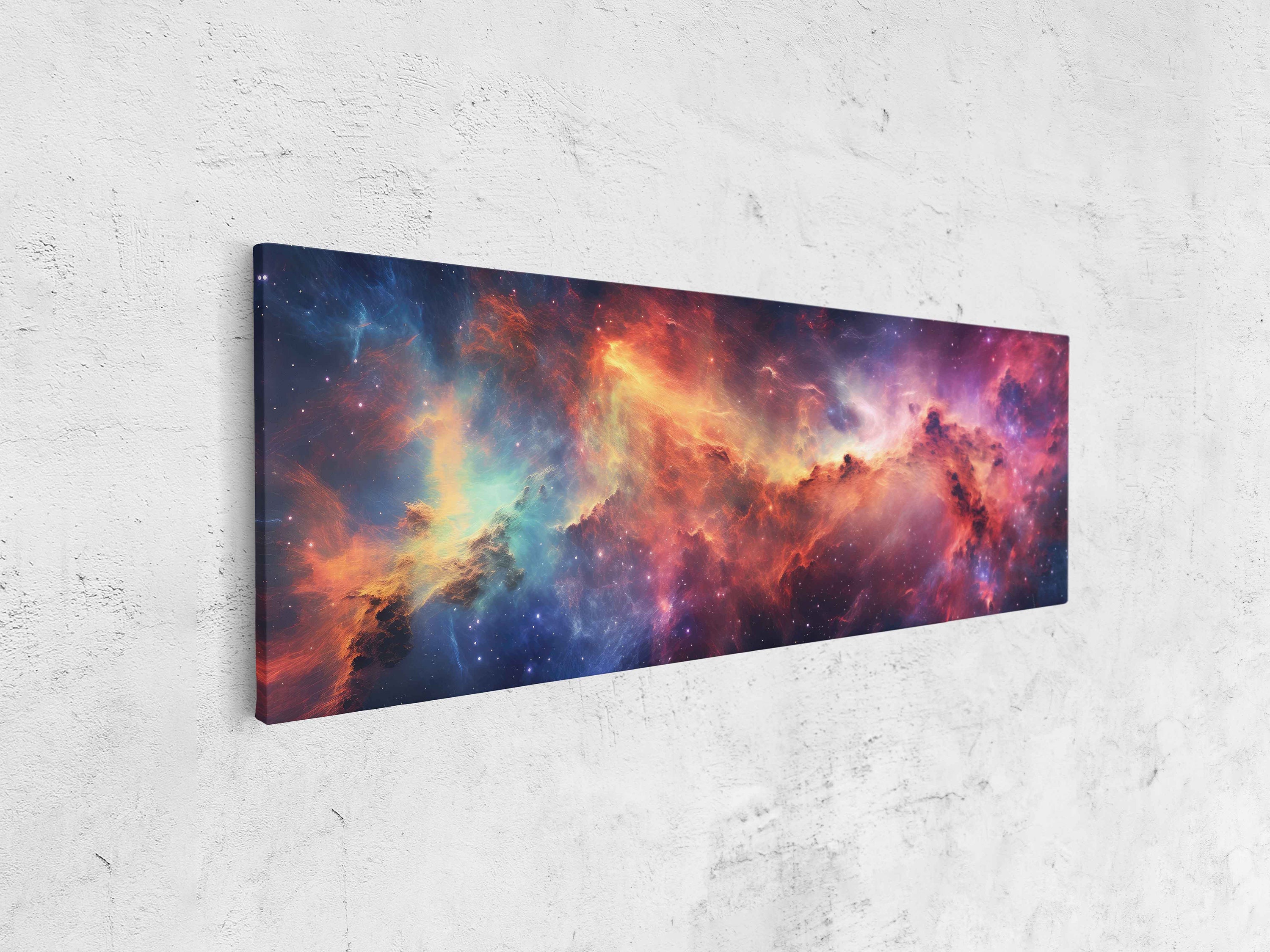Celestial Nebula Panoramic Wall Art Canvas Print, Outer Space Galaxy ...
