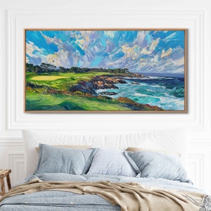 Pebble Beach Golf Course Impressionist Wall Art Canvas Print, Golfing Green, Gift For Golfer, Gift For Him, Ocean Coast, Ready To Hang