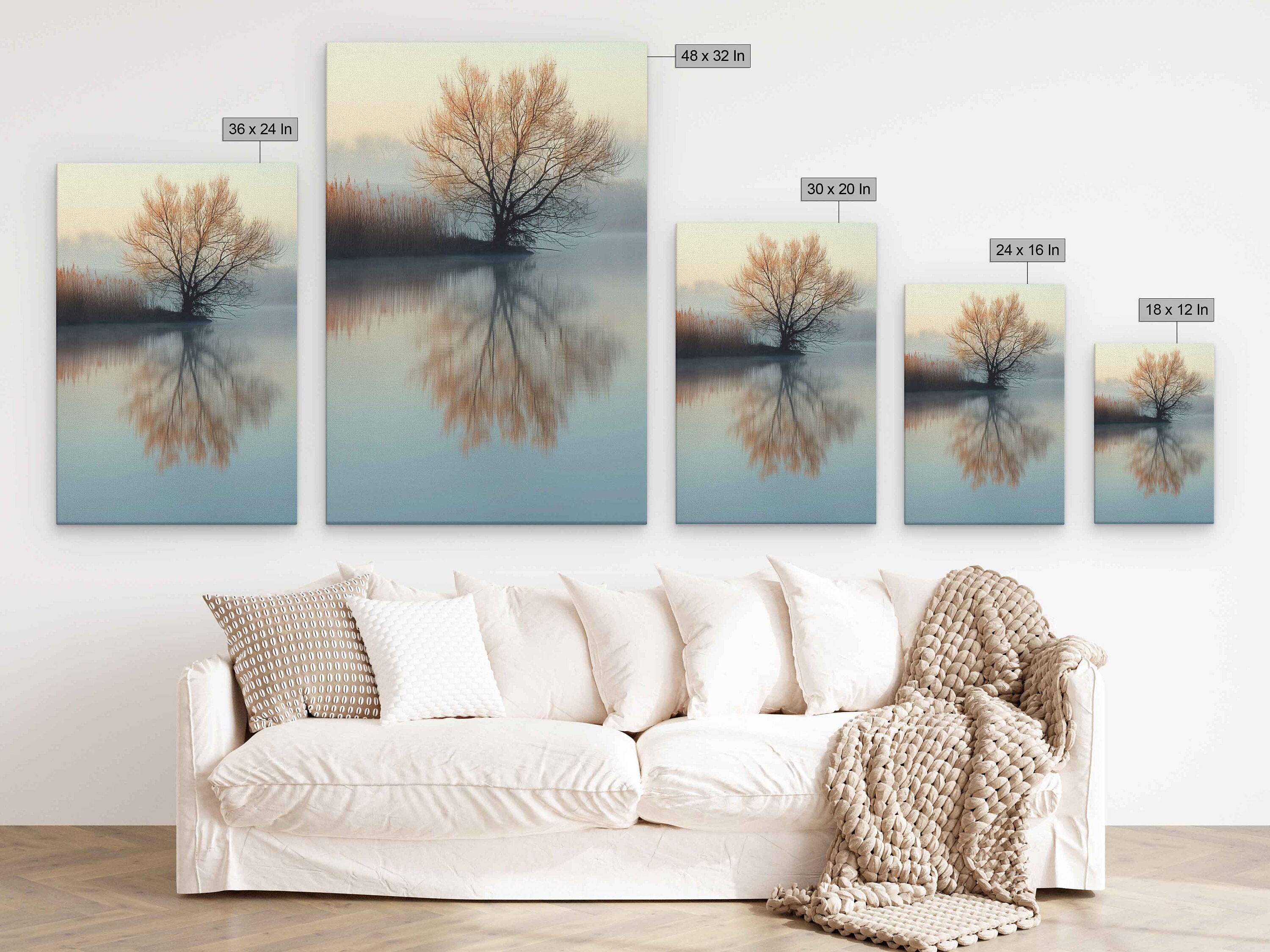 Reflection Tree Hanging Lone Tree With Reflection Overhanging Calm Waters on Lakeshore Wall Art ...