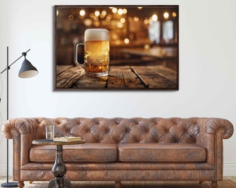 Frosty Beer Mug Photo, Vibrant Color, Canvas Wall Art Print, Ready To Hang